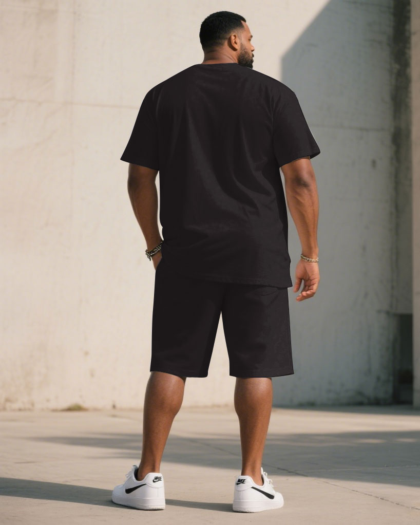 Big & Tall Men' Black June Day Memorial Peace/Freedom/Respect Short Sleeve T-Shirt Shorts Set