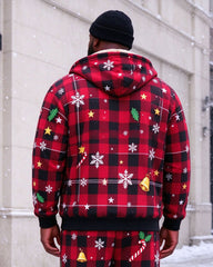 Large Size Men's Autumn And Winter Warm Fleece-lined Cold-proof Christmas Geometric Print Casual Jacket Hooded Jacket