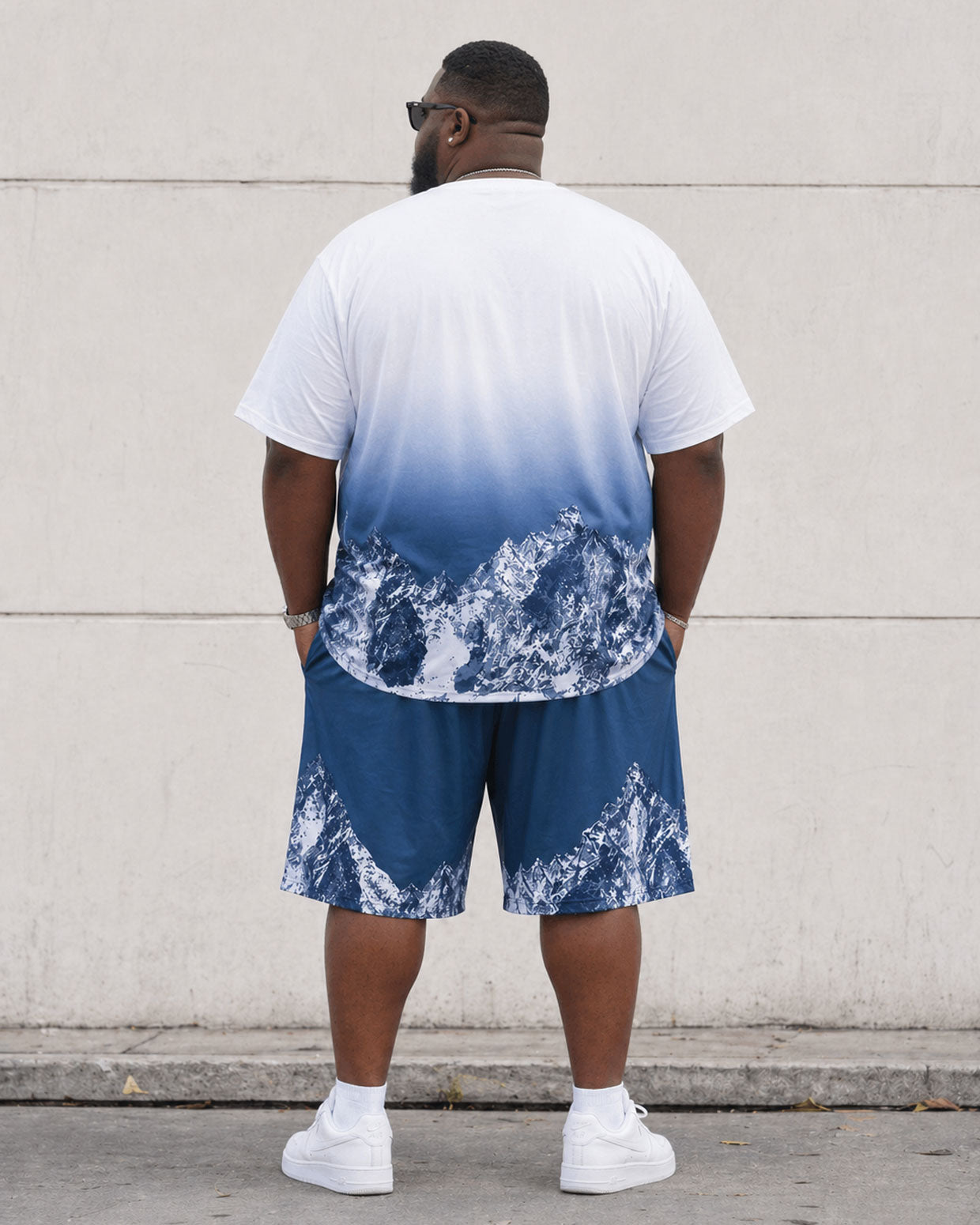 Big & Tall Men's Iceberg Gradient Landscape Print PT Shirt Shorts Set