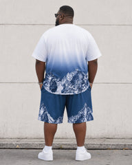 Big & Tall Men's Iceberg Gradient Landscape Print PT Shirt Shorts Set