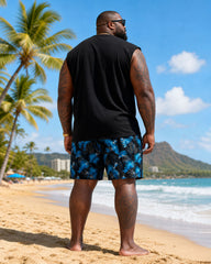 Big & Tall Men's Black Floral Print Hawaiian Vacation Vest Shorts Set