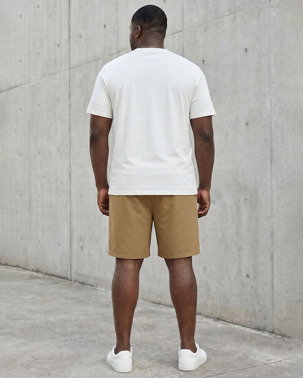 Big & Tall Men's White & Khaki Simple Short Sleeve T-Shirt Shorts Set