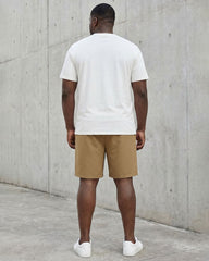 Big & Tall Men's White & Khaki Simple Short Sleeve T-Shirt Shorts Set