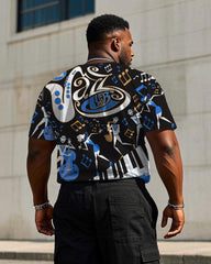 Big & Tall Men's Music Concert Carnival Printed Black Loose Short-sleeved T-shirt