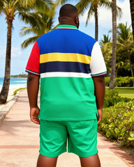 Big & Tall Men's Hawaiian Colorful Vacation Polo Shirt Shorts Set