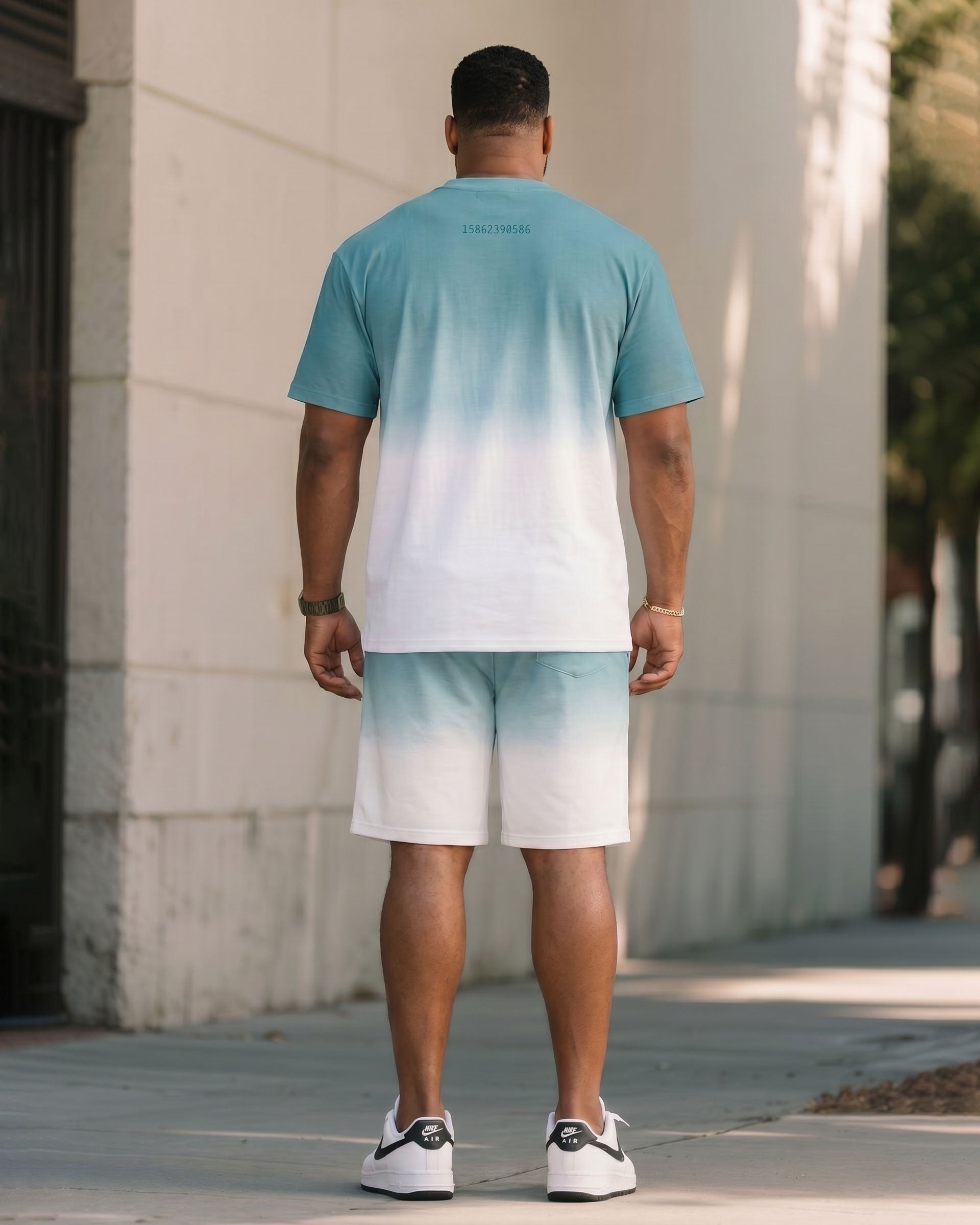 Big & Tall Men's Gradient Chest Small Label Printed T-shirt Shorts Set