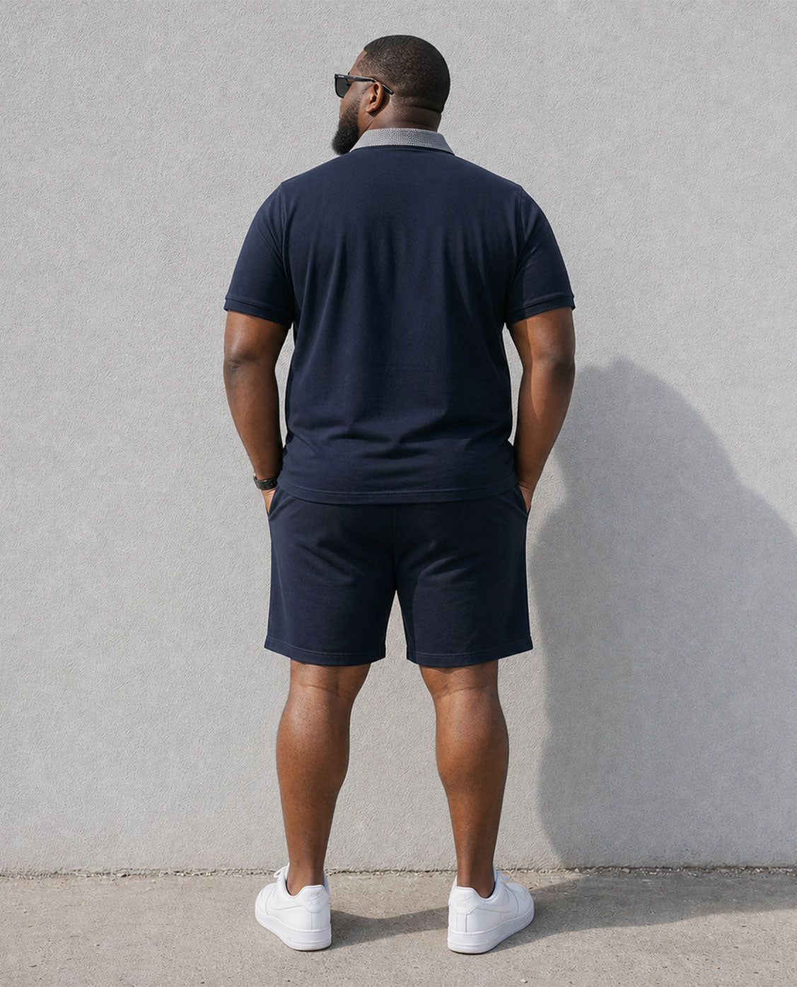 Big & Tall Men's Simple Daily Leisure Business Holiday Party Dating Tibetan Blue POLO Shirt Short Sleeve Shorts Set