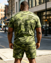 Big & Tall Men' Military Camouflage Commemorates 250 U.S. Anniversary Founding Sergeant Short Sleeve T-Shirt Shorts Set