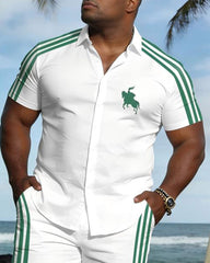 Big & Tall Men's Casual Style White Chest Small Label Short Sleeve Shirt Shorts Set