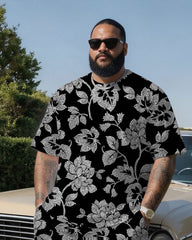 Big & Tall Men' High-end Exaggerated Full Print Short Sleeve T-shirt Shorts Set