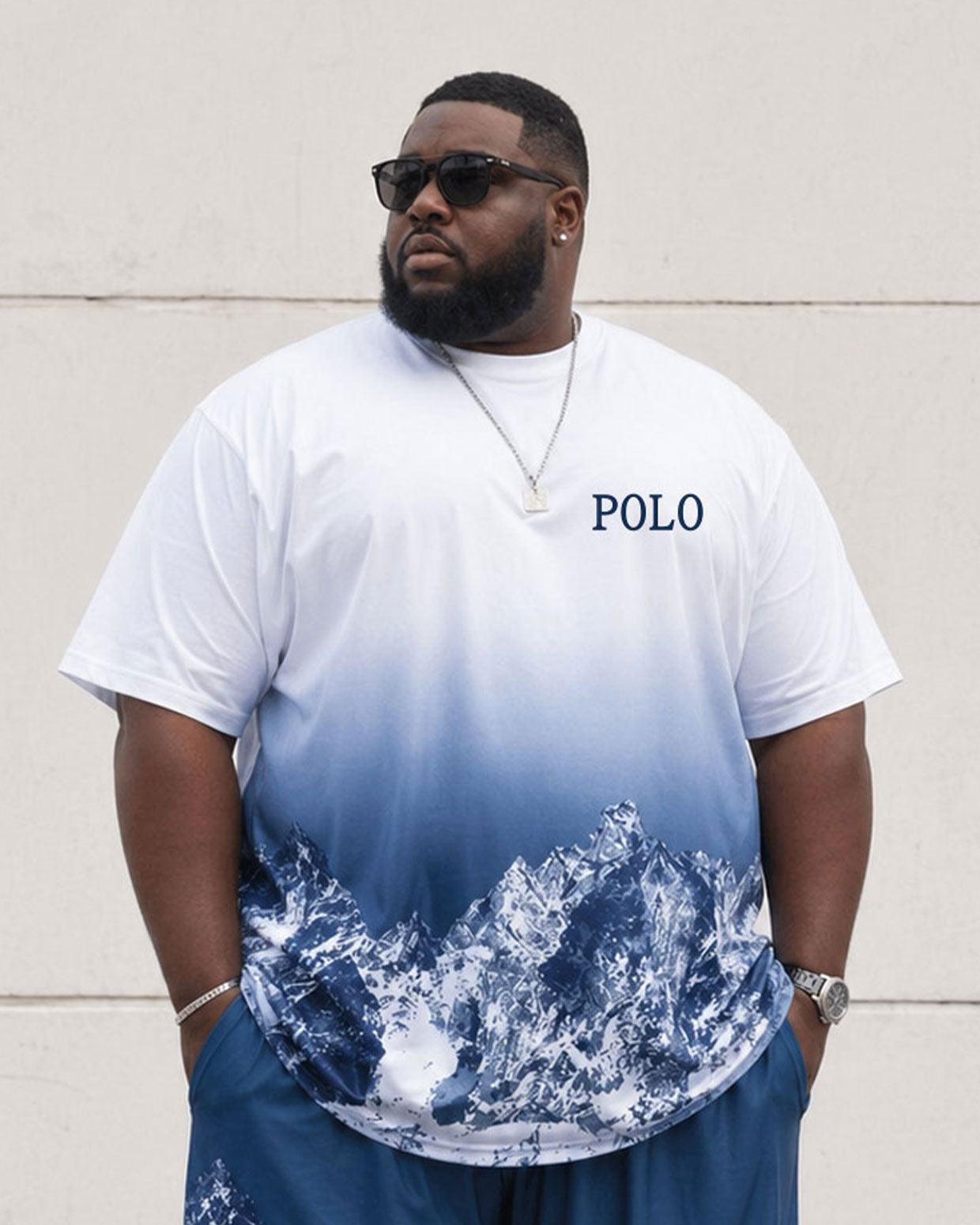 Big & Tall Men's Iceberg Gradient Landscape Print PT Shirt Shorts Set