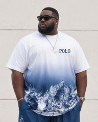 Big & Tall Men's Iceberg Gradient Landscape Print PT Shirt Shorts Set