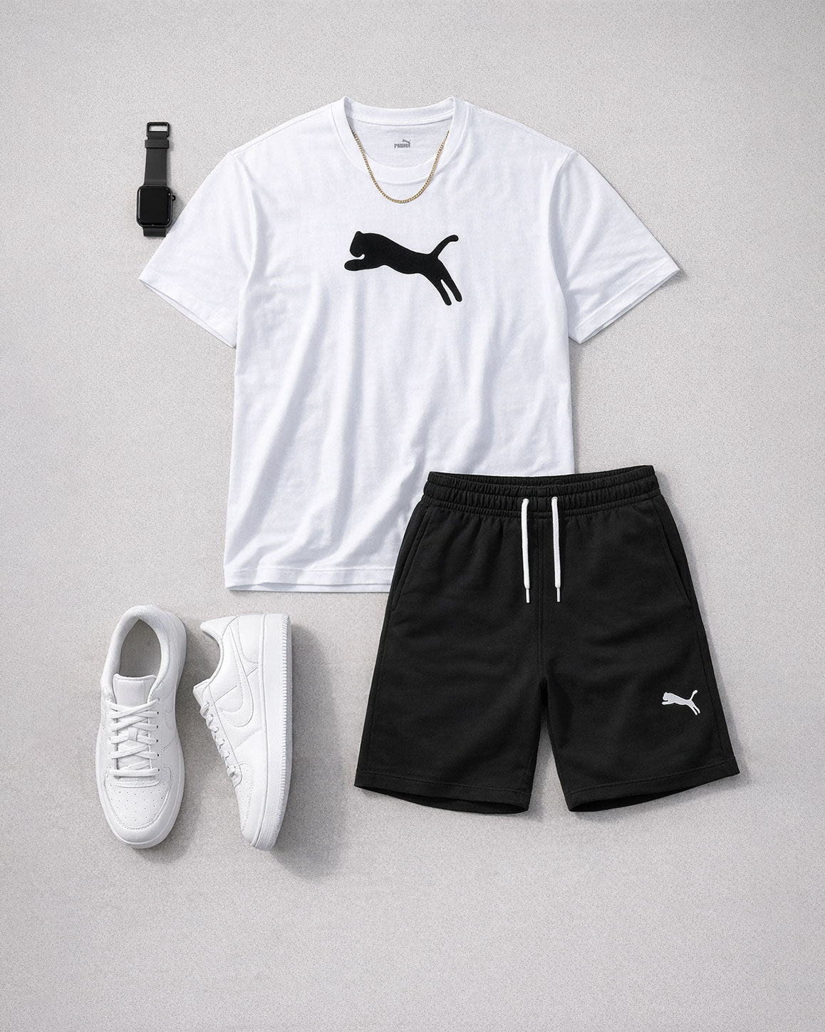 Plus-size men's simple casual furry silhouette short-sleeved T-shirt and shorts set