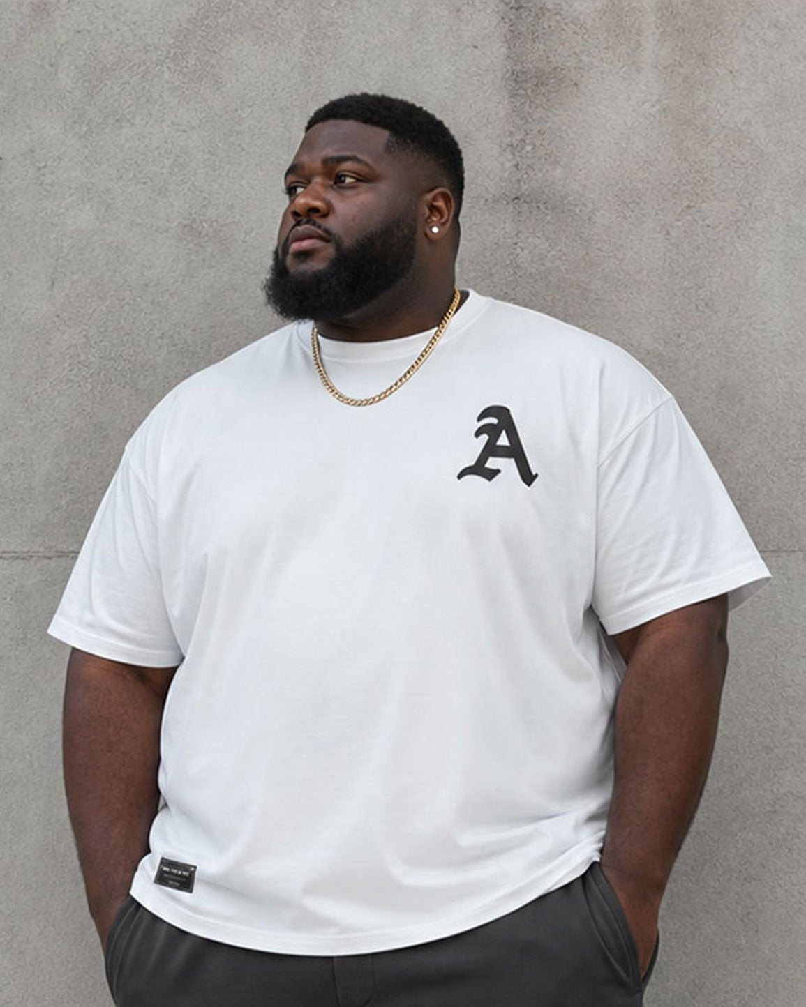 Big & Tall Men's White & Black Matching Simple Chest Letter Printed Short-sleeved T-shirt Sports Pants Set
