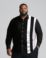 Men's Plus Size Casual Simple Black & White Color Contrast Simple Long Sleeve Shirt Trousers Business Casual Suit