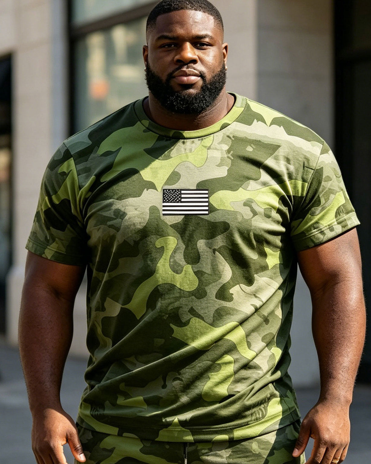 Big & Tall Men' Military Camouflage Commemorates 250 U.S. Anniversary Founding Sergeant Short Sleeve T-Shirt Shorts Set