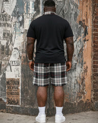 Big & Tall Men's Important Occasion Neckline Contrast Classic Check Simple Casual Short Sleeve POLO Shirt Shorts Set