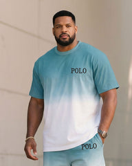 Big & Tall Men's Gradient Chest Small Label Printed T-shirt Shorts Set