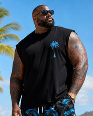 Big & Tall Men's Black Floral Print Hawaiian Vacation Vest Shorts Set