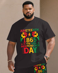 Big & Tall Men' Black June Day Memorial Peace/Freedom/Respect Short Sleeve T-Shirt Shorts Set