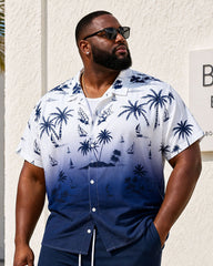 Big & Tall Men’s Gradient Dark Blue Floral Shirt Hawaiian Vacation Casual Outing Short-Sleeve Button-Down Shirt And Shorts Set