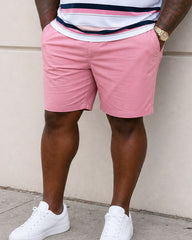 Big & Tall Men's Pink Striped Chest Small Label Printed Daily Travel Casual POLO Shirt Short Sleeve Shorts Set