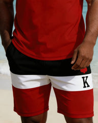 Big & Tall Men's Simple Daily Black & White & Red Contrast Stitching Short Sleeve T-shirt Shorts Set
