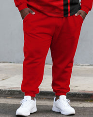 Large Size Men's Autumn And Winter Warm Cold-proof Gentleman Red & Black Chest Pony Kangaroo Large Pocket Hoodie Sweatpants Set