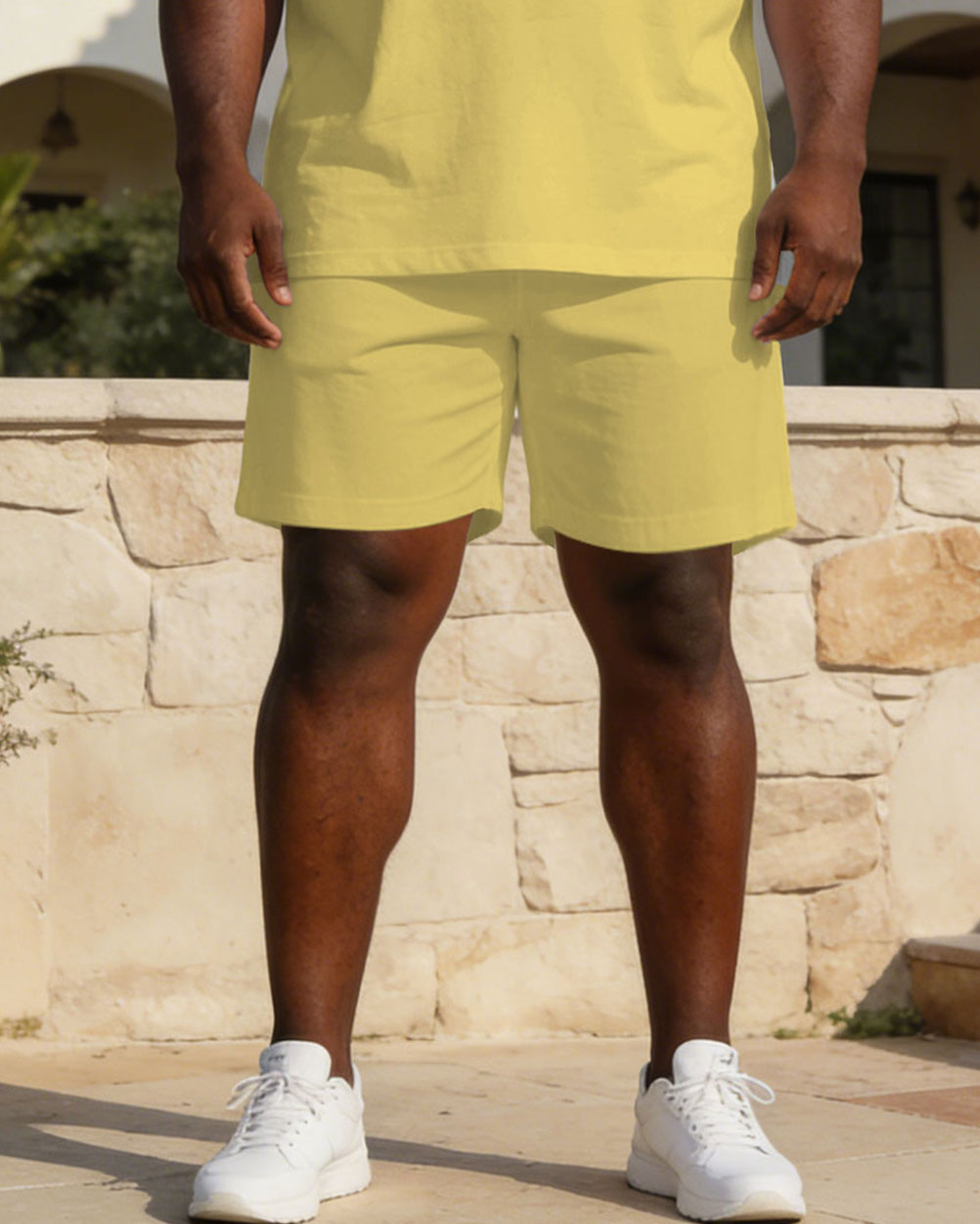 Business Casual Light Yellow & White Polo Shirt Short Sleeve Suit Large Size Men