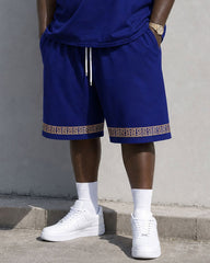 Big & Tall Men's Daily Leisure Travel Party Holiday Cuff Features Printed Chest Printed Short Sleeve T-shirt Shorts Set Royal Blue