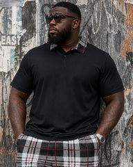 Big & Tall Men's Important Occasion Neckline Contrast Classic Check Simple Casual Short Sleeve POLO Shirt Shorts Set