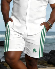 Big & Tall Men's Casual Style White Chest Small Label Short Sleeve Shirt Shorts Set