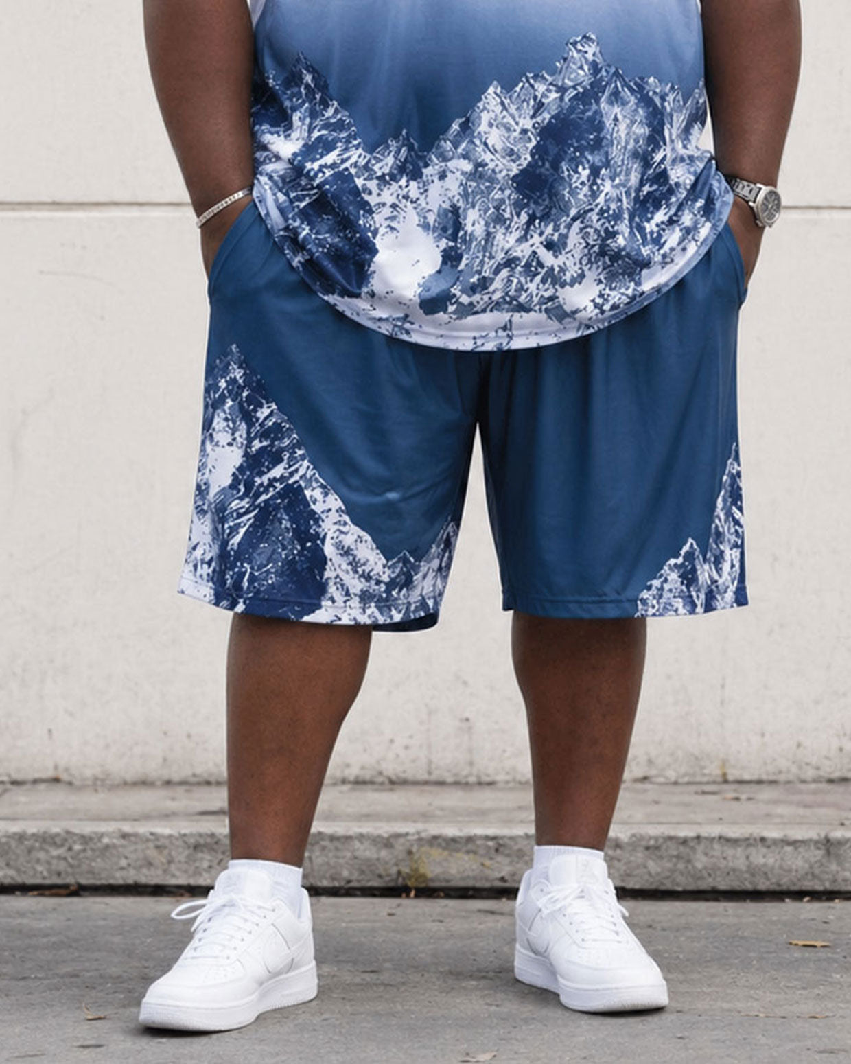 Big & Tall Men's Iceberg Gradient Landscape Print PT Shirt Shorts Set