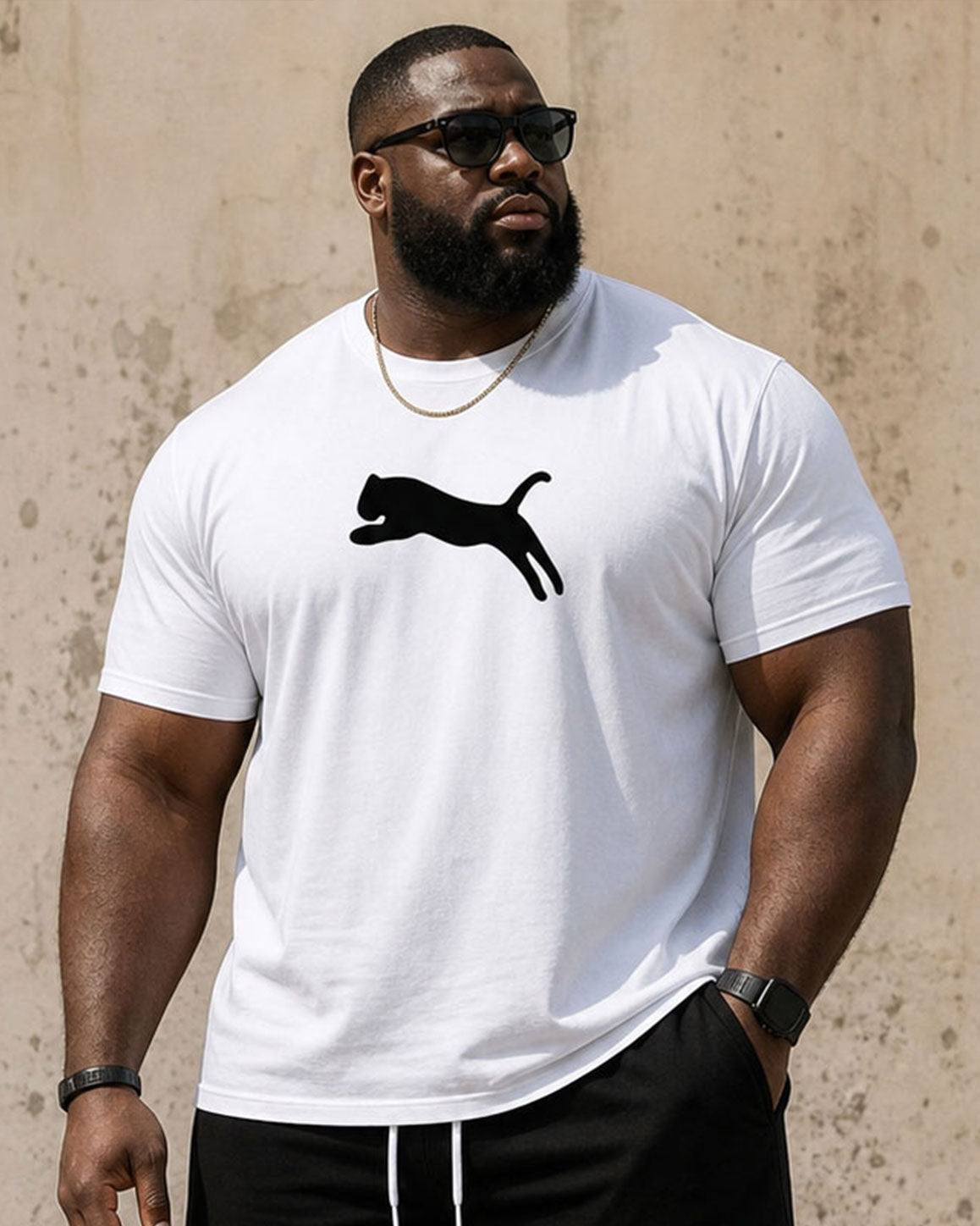 Plus-size men's simple casual furry silhouette short-sleeved T-shirt and shorts set
