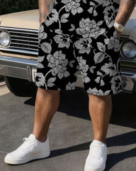 Big & Tall Men' High-end Exaggerated Full Print Short Sleeve T-shirt Shorts Set