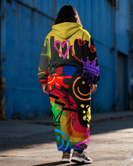 Women's Plus Size Graffiti Love Expression Print Cardigan Hoodie Set