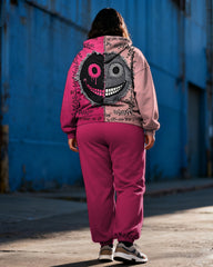 Women's Plus Size Halloween Rose Red Color-block Expression Printed Cardigan Hoodie Set