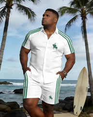Big & Tall Men's Casual Style White Chest Small Label Short Sleeve Shirt Shorts Set