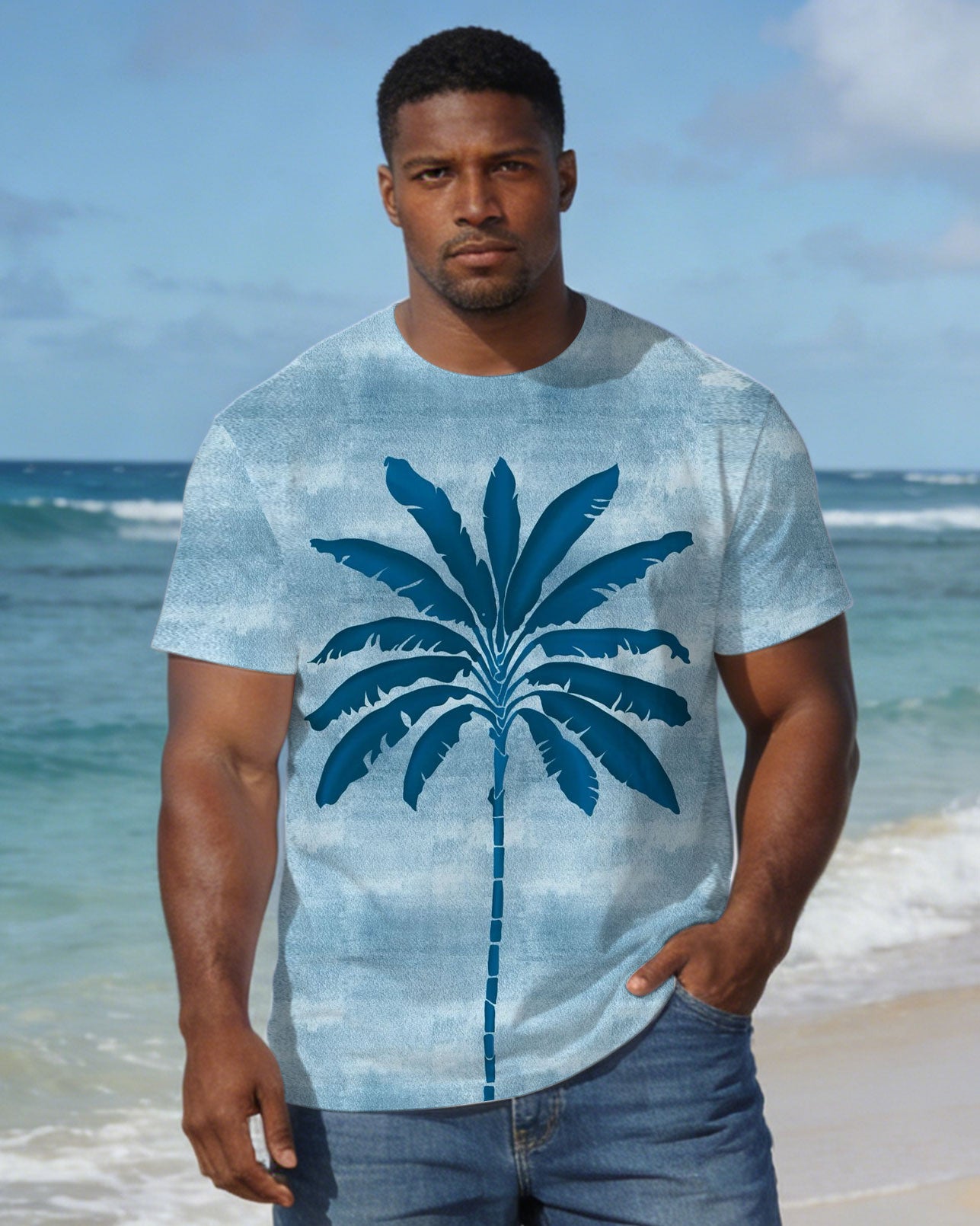 Men's Plus Size Tie-Dye Leaf-Print Short-Sleeved T-Shirt