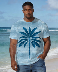 Men's Plus Size Tie-Dye Leaf-Print Short-Sleeved T-Shirt