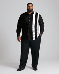 Men's Plus Size Casual Simple Black & White Color Contrast Simple Long Sleeve Shirt Trousers Business Casual Suit
