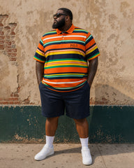 Big & Tall Men's Hawaiian Holiday Bright Color Set POLO Shirt Short Sleeve Shorts
