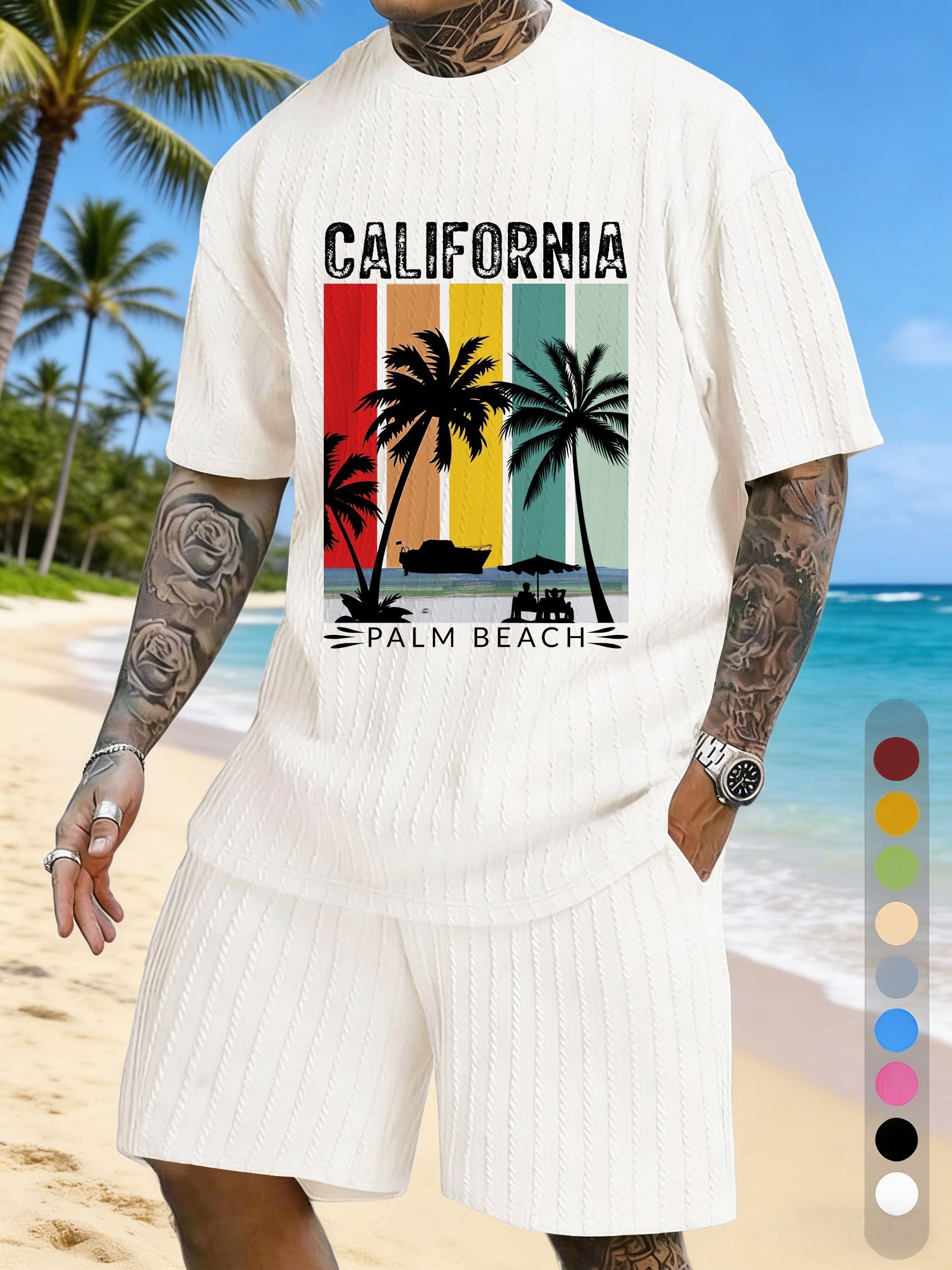 Chest Printed Casual Vacation Texture Three-Dimensional Jacquard Large Size Casual Suit