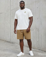 Big & Tall Men's White & Khaki Simple Short Sleeve T-Shirt Shorts Set
