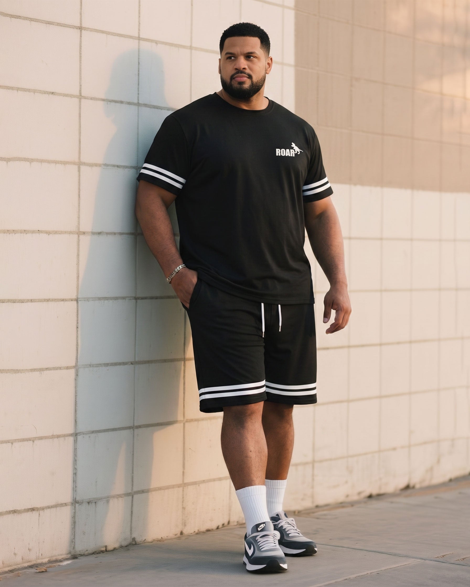 Big & Tall Men's Signature Striped Sport Style T-Shirt Shorts Set