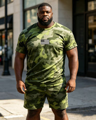 Big & Tall Men' Military Camouflage Commemorates 250 U.S. Anniversary Founding Sergeant Short Sleeve T-Shirt Shorts Set