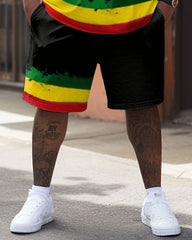 Street Red Green Yellow Block Lion Print Large Men's Set