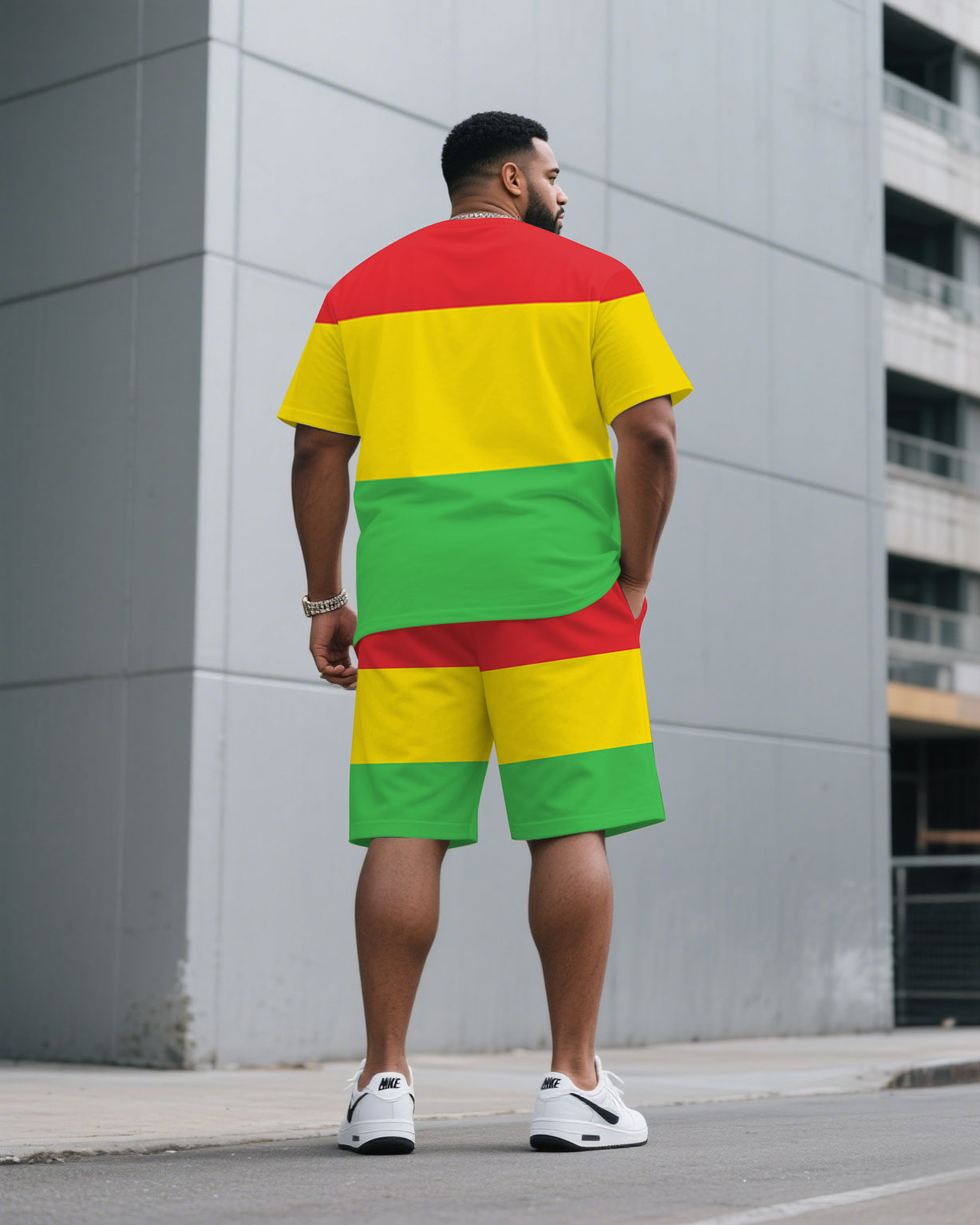 Simple Color-block Chest Printing June Festival Daily Casual Men's Loose Suit Short-sleeved T-shirt Shorts