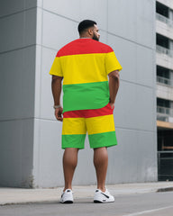 Simple Color-block Chest Printing June Festival Daily Casual Men's Loose Suit Short-sleeved T-shirt Shorts