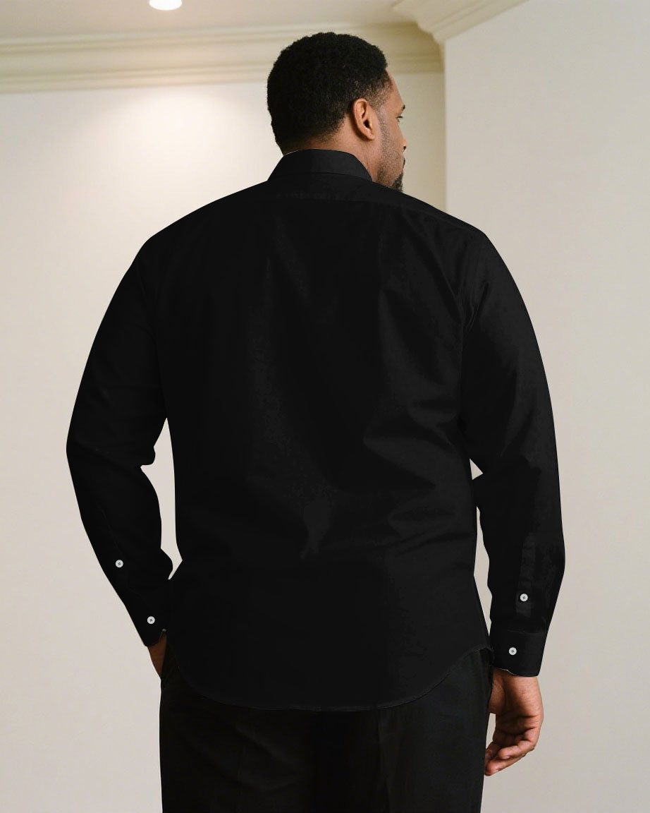 Men's Large Size Casual Simple Black & White & Yellow Line Cardigan Placket Color Contrast Simple Long Sleeve Shirt Trousers Business Casual Suit